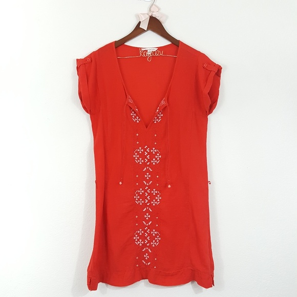 American Eagle Outfitters Dresses & Skirts - AEO Red White Embroidery Boho Shift Tunic Dress S